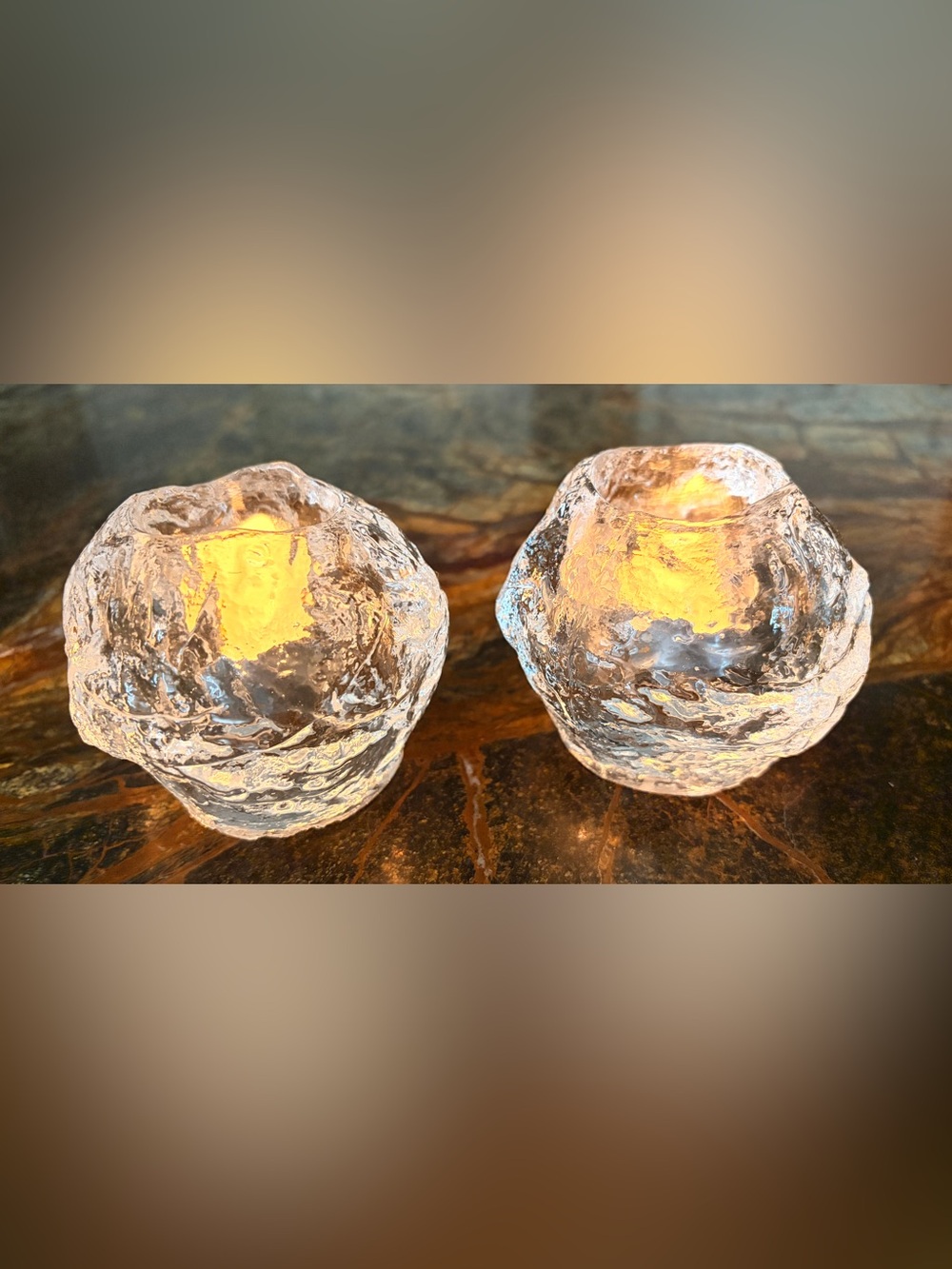Kosta Boda Crystal Snowball Votive Candle Holder Set of 2, Vintage 1970s
